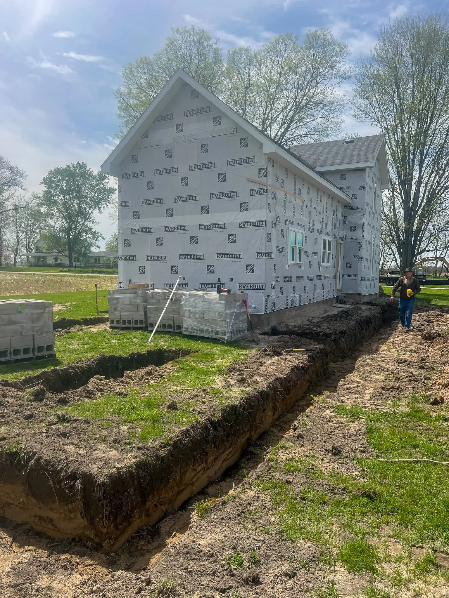 Foundation trench dug alongside a new home build